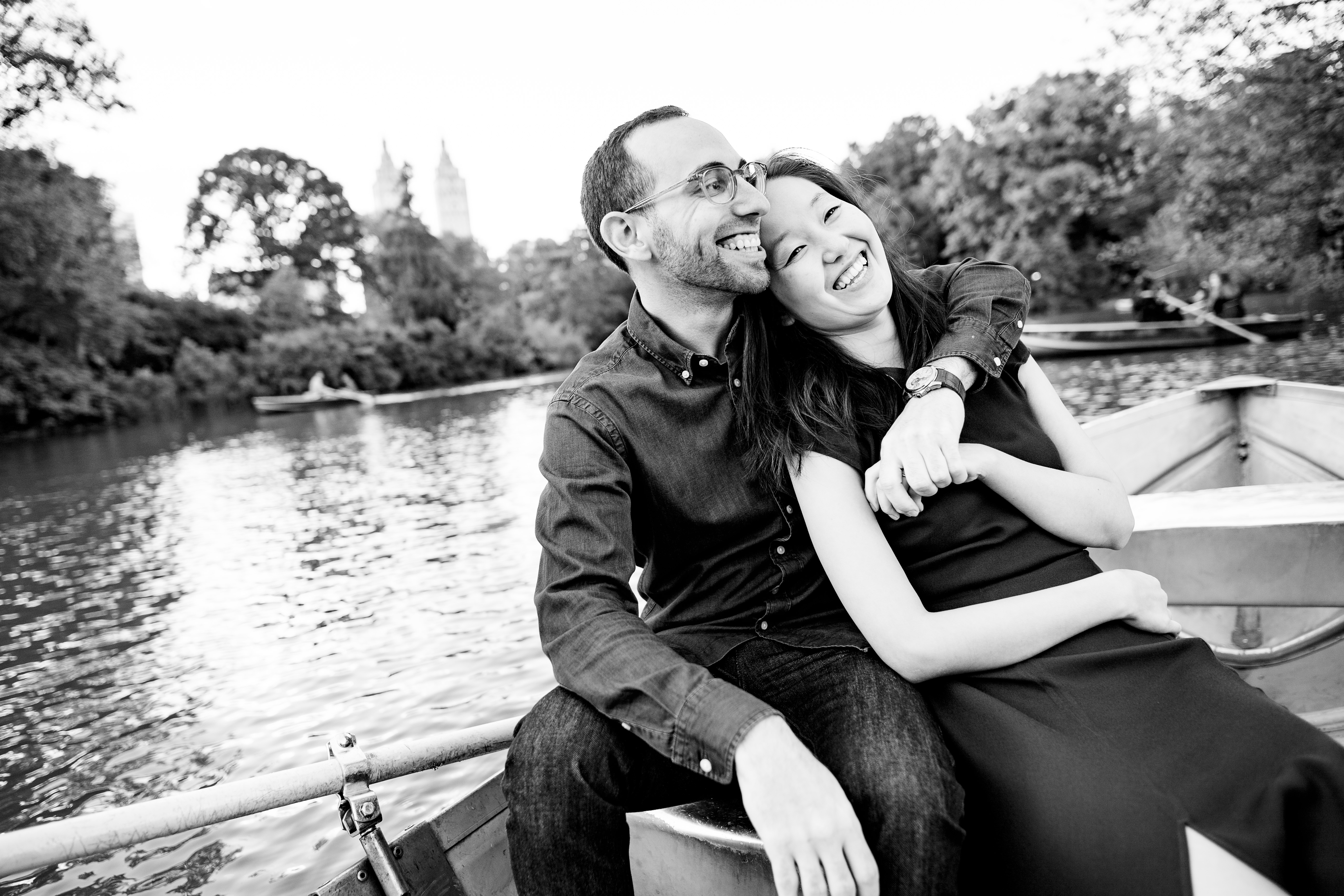 Engagement — couple on rowboat in Central Park